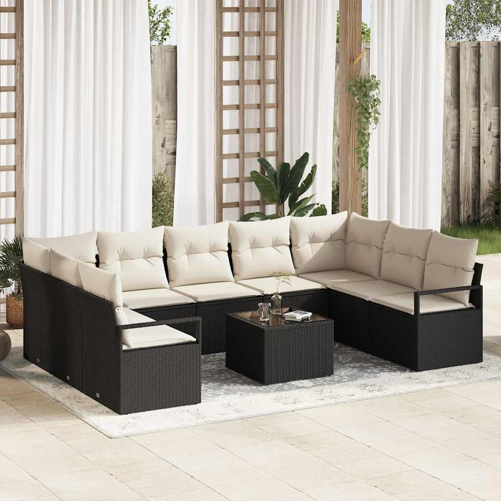 Garten-Sofa-Set mit Kissen mit Speicher 10 pcs Braun und Creme